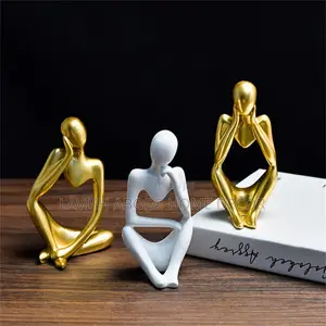 Gold Thinking Man Statues Decor