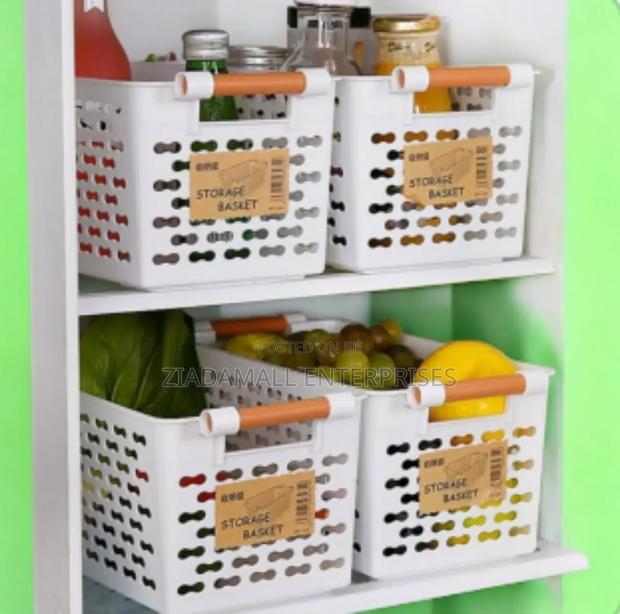 White Plastic Food Storage Baskets for Fridge Organization - main view