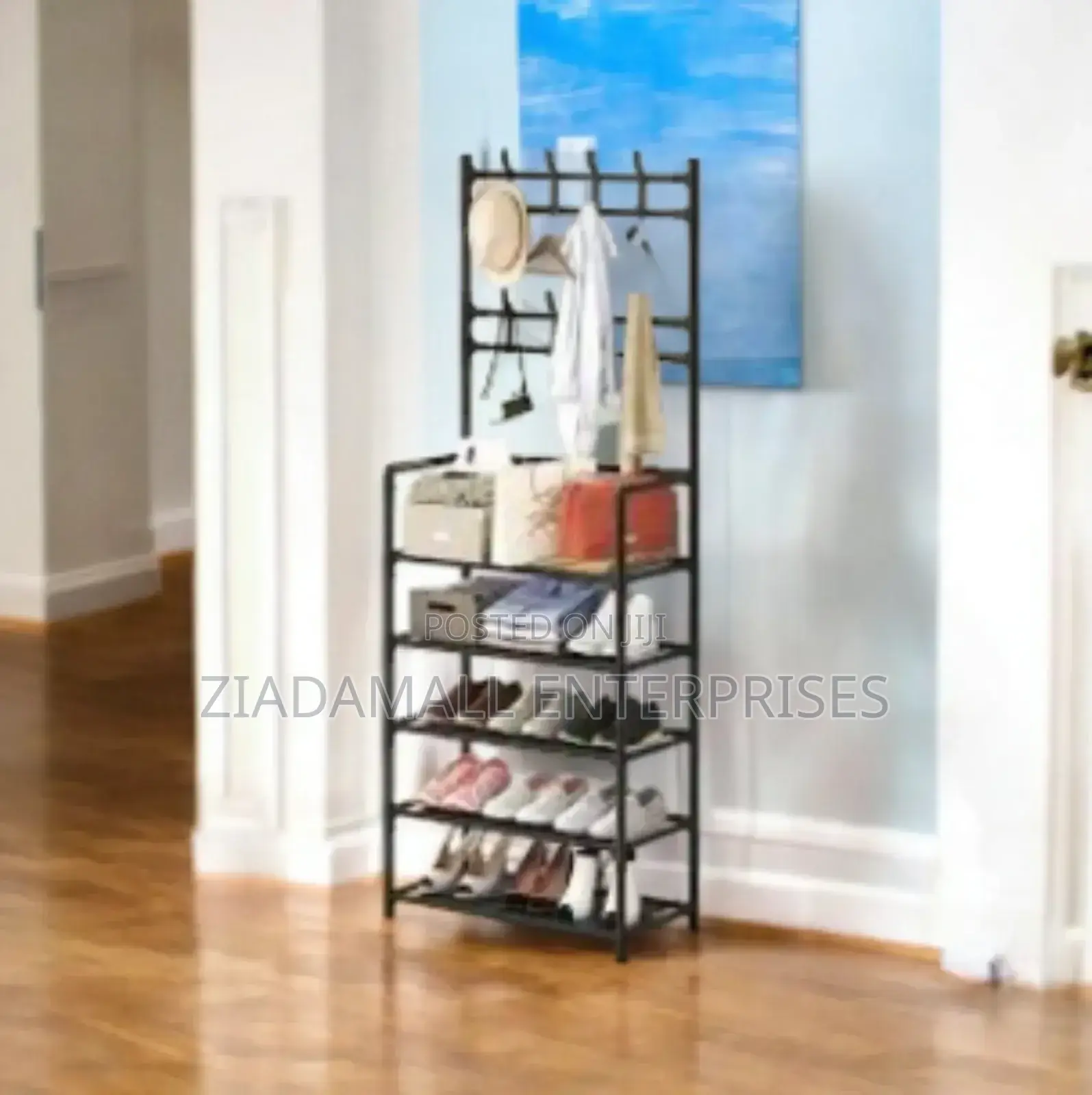 Entryway Shoe Garment Organizer With Shelves