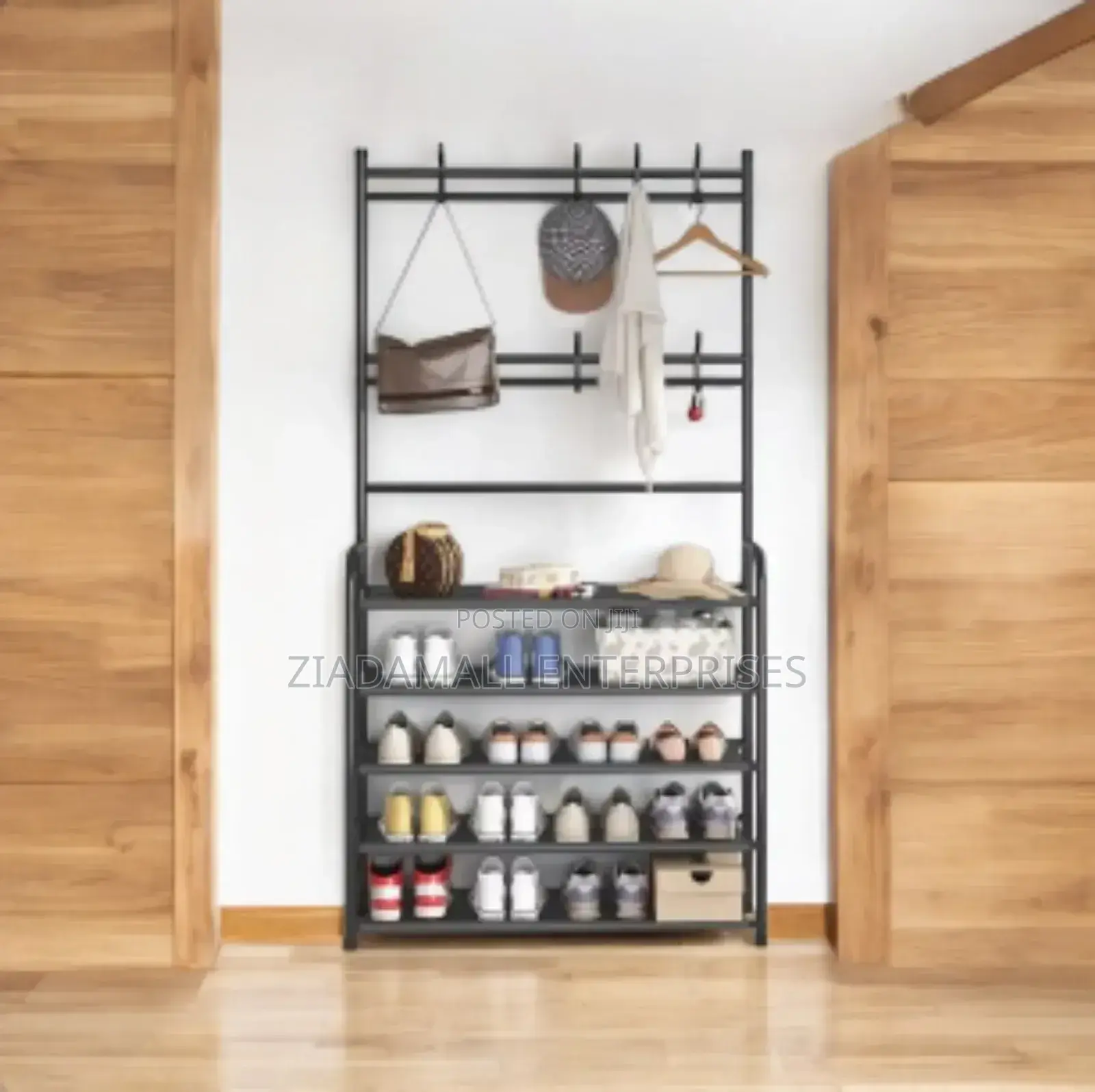 Multi-Functional Shoe Rack With Coat Accessory Storage