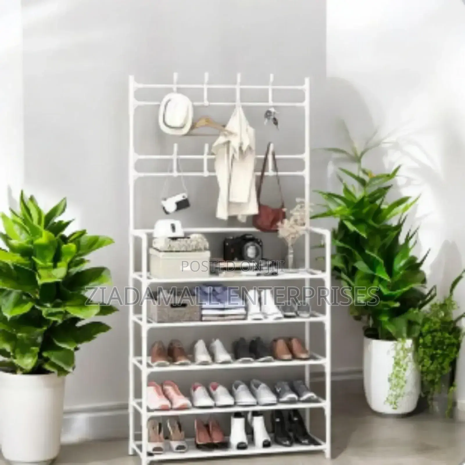 Metal Shoe Rack With 5 Shelves Hanging Bar