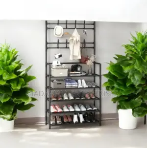 Vertical Shoe Rack With Shelves Top Hanging Space