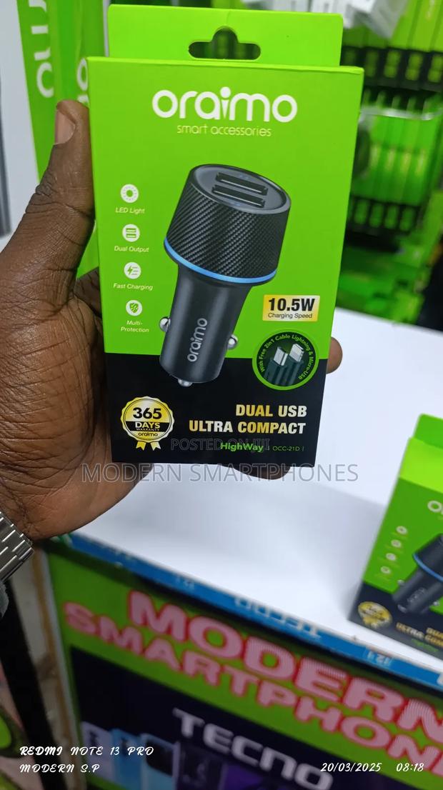Oraimo Highway Dual Usb 10.5w Car Charger With Cable - thumbnail 2