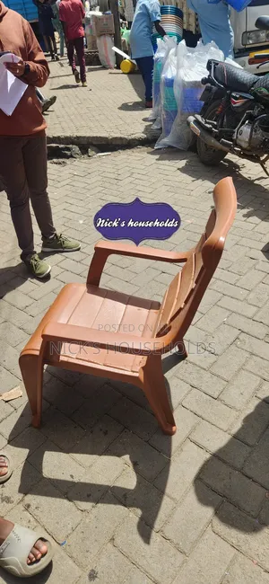 Chocolate Brown Plastic Chair With Armrest and High Backrest