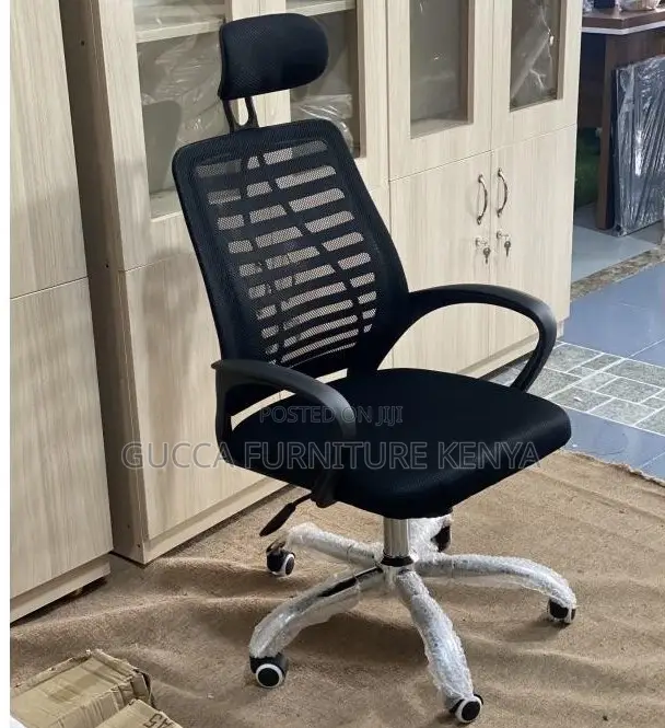 Office Chairs: Headrest Office Chair in Black Swivel
