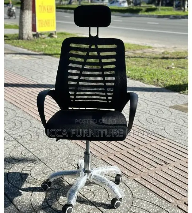 Office Chairs: Headrest Office Chair in Black Swivel