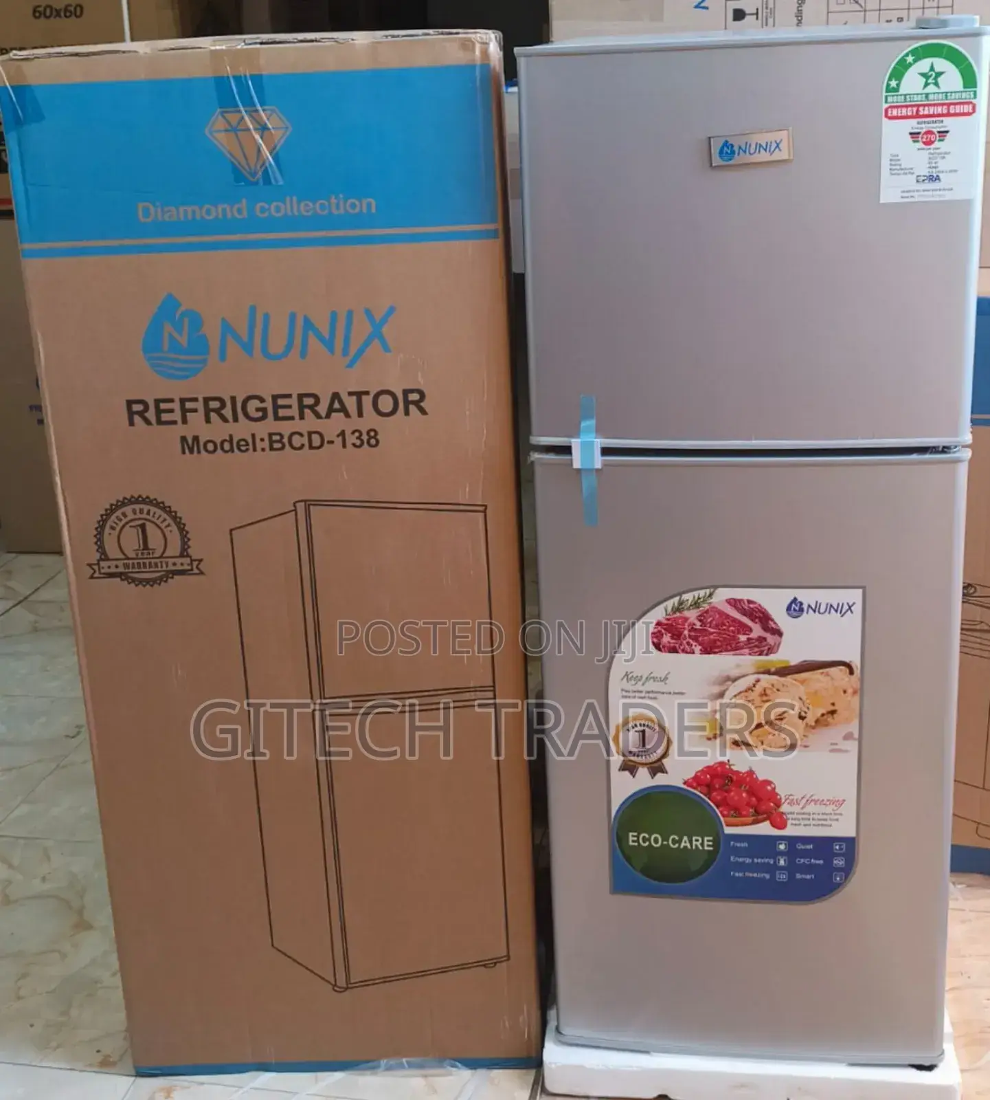 Nunix 138l Large Capacity Double Door Refrigerator