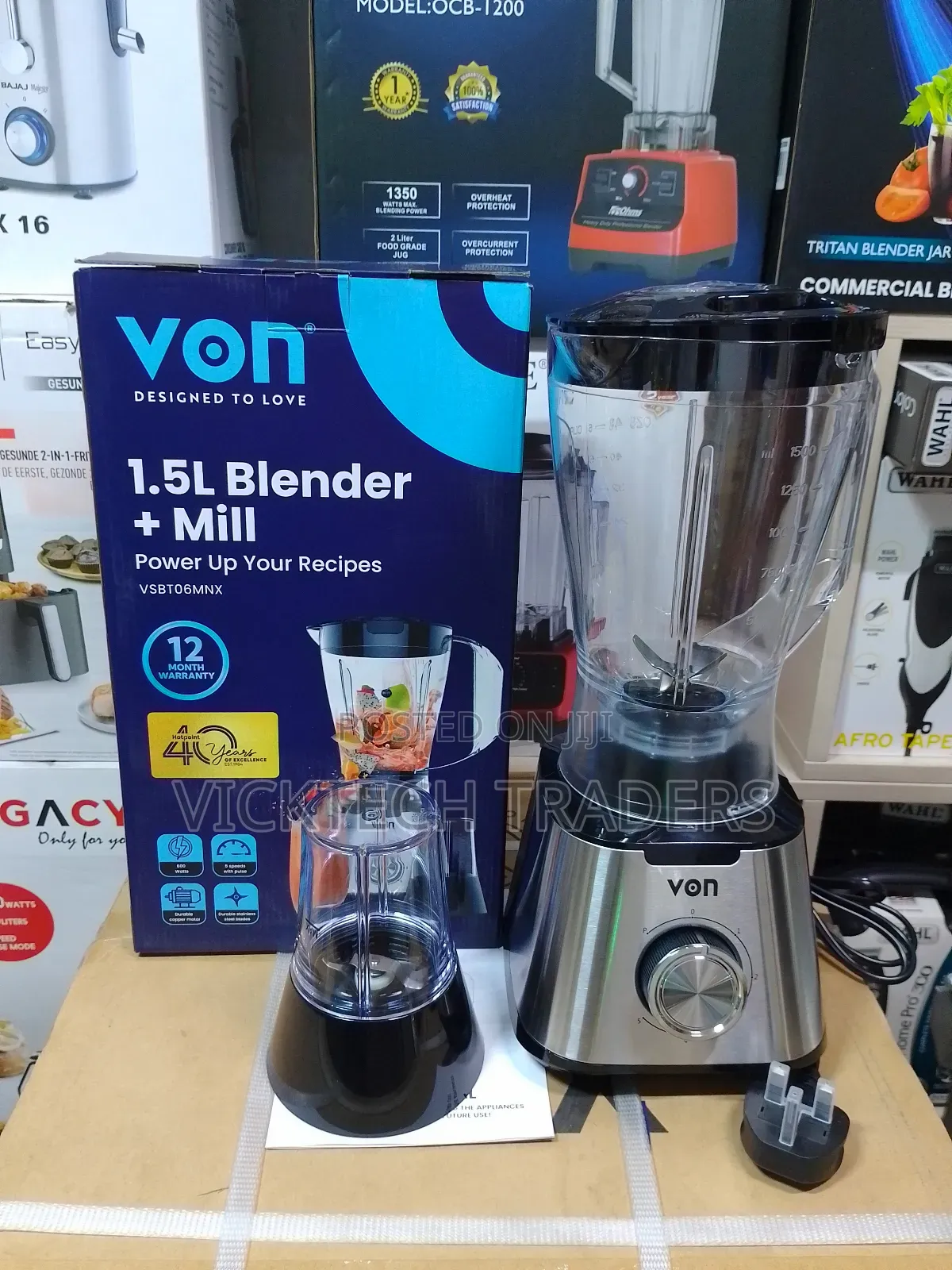 Blender!Von 1.5l,2 in 1 Blender+ Mill With 1yr Warranty