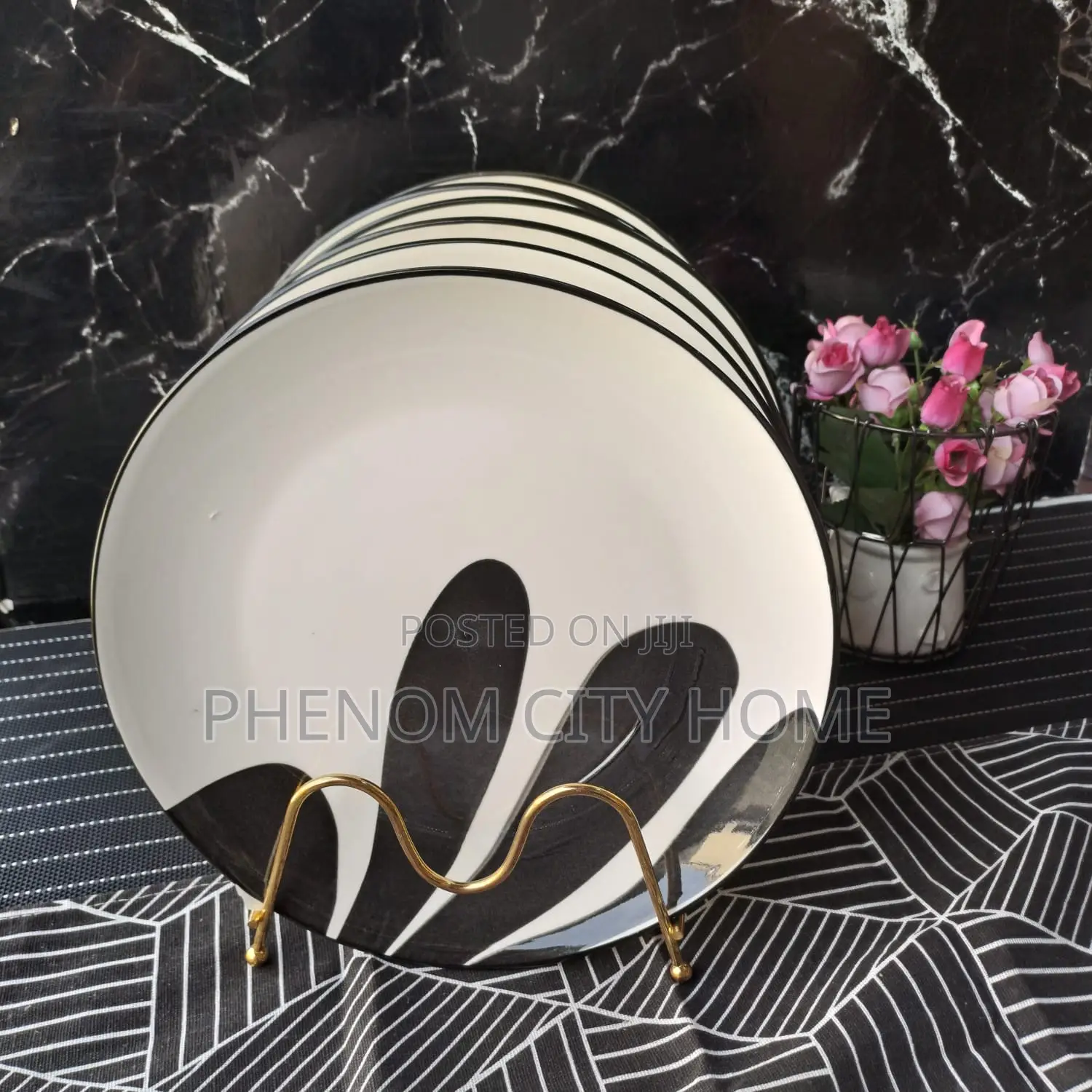 White With Black Dinner Plates Available