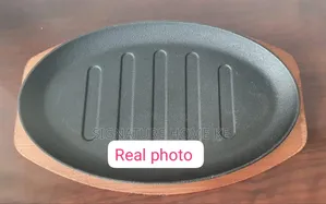 Cast Iron Hot Sizzling Plate With Wooden Tray