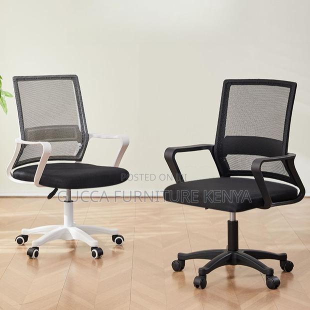 Office Chairs:Ergonomic Black Upholstered Office Mesh Chair - thumbnail 2