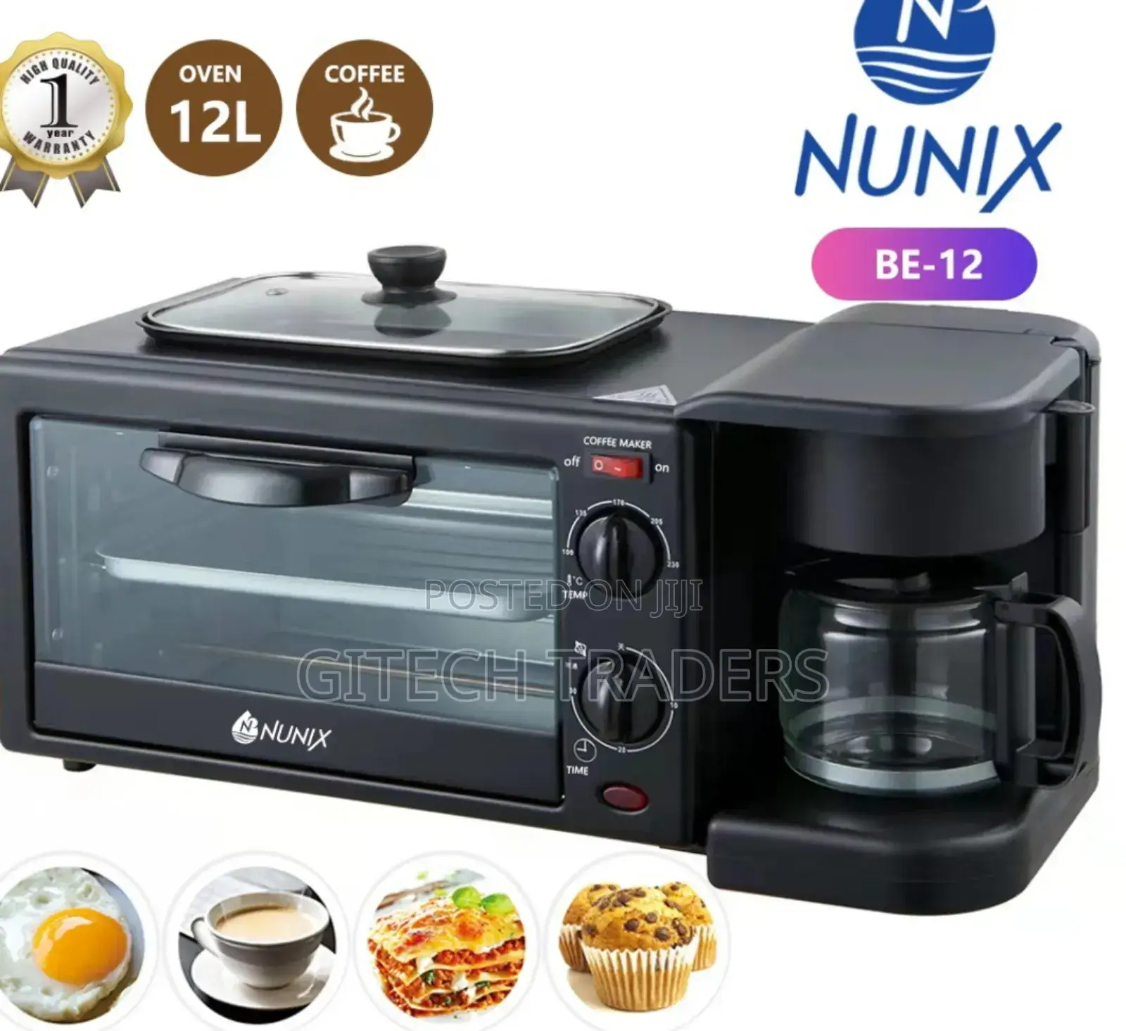 Nunix 3 in 1 Breakfast Maker; Toaster,Oven, Coffee Maker