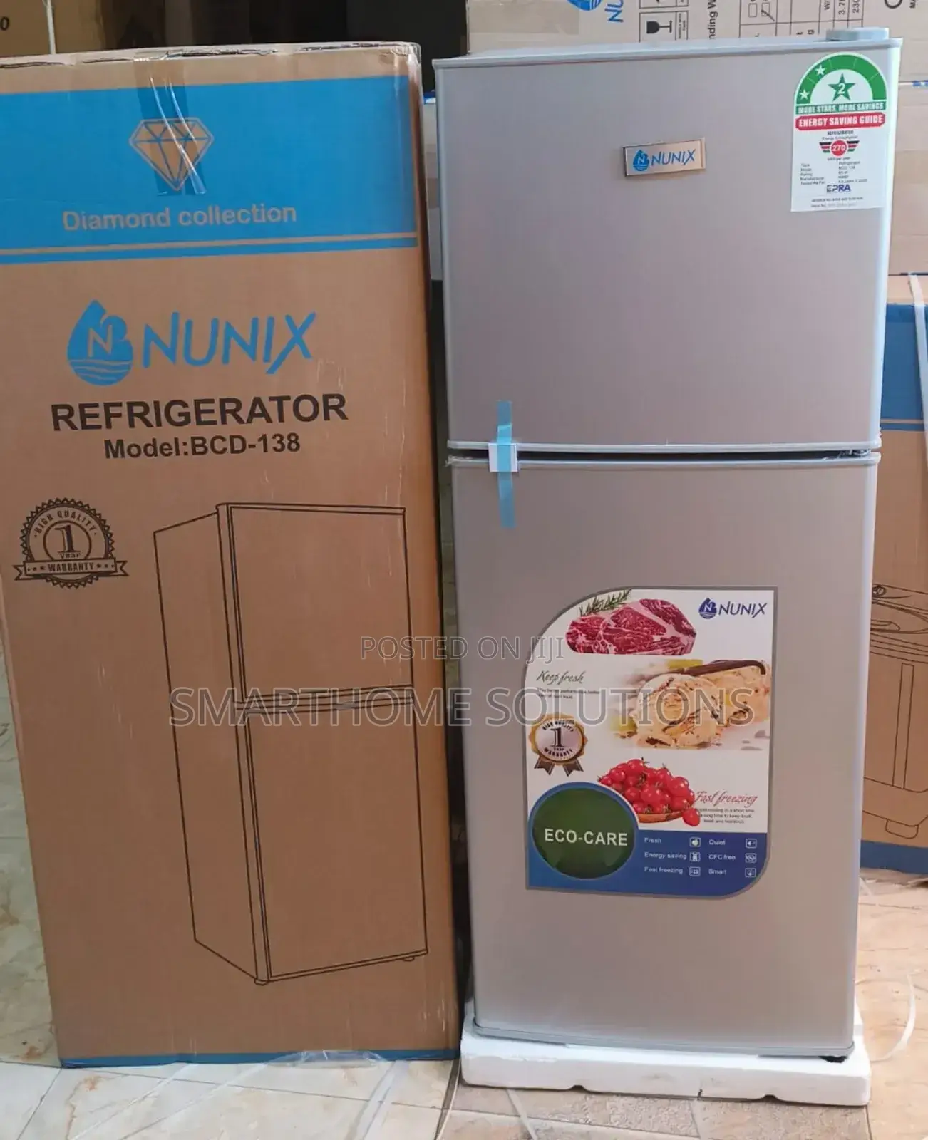 Silver Nunix 138 Litres Double Door Fridge BCD-138