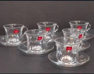 6 Clear Tea Cups Plus 6 Saucers