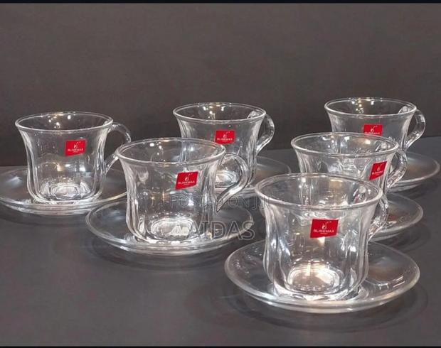 6 Clear Tea Cups Plus 6 Saucers