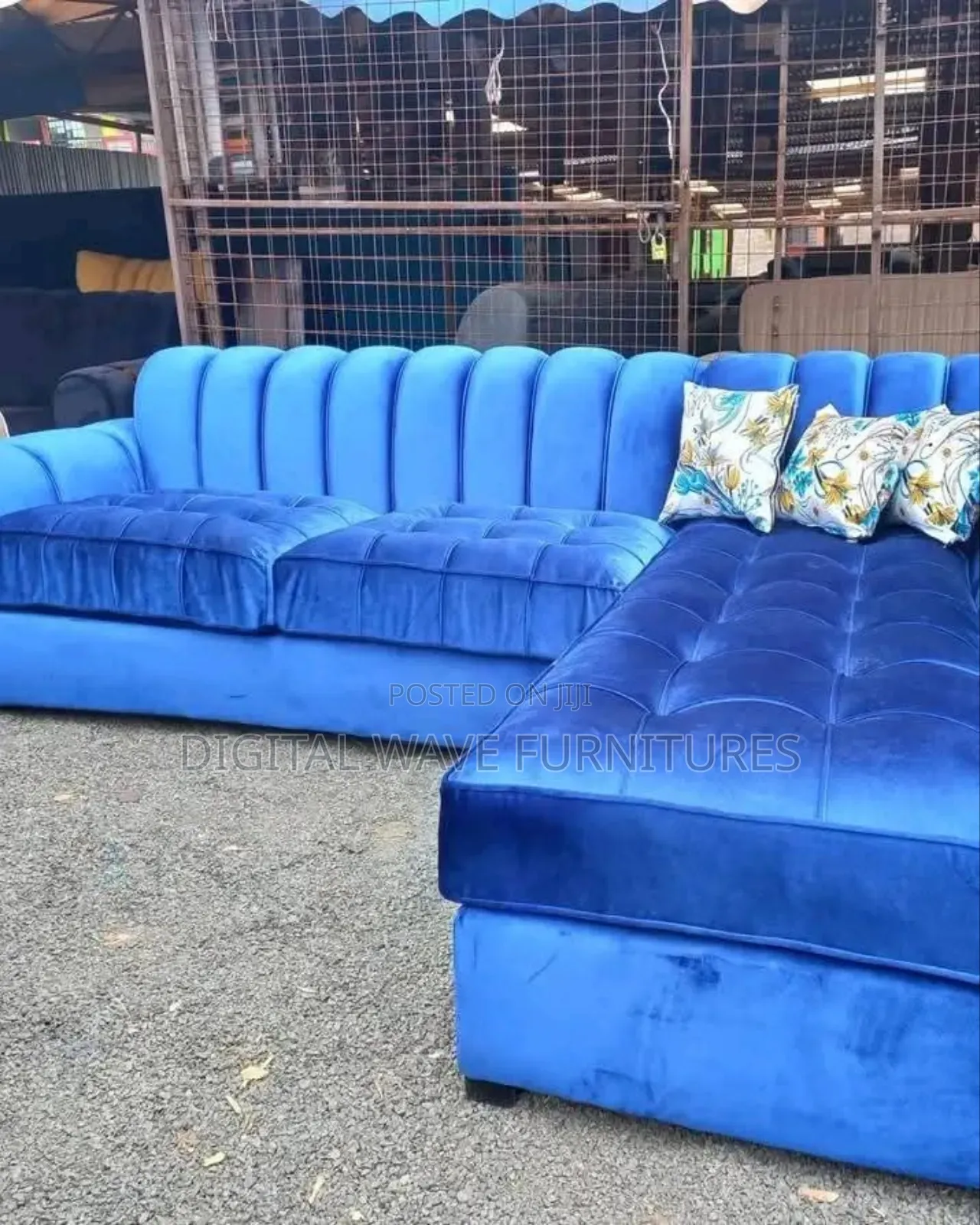 L Shaped Blue Sofaset With Fibre