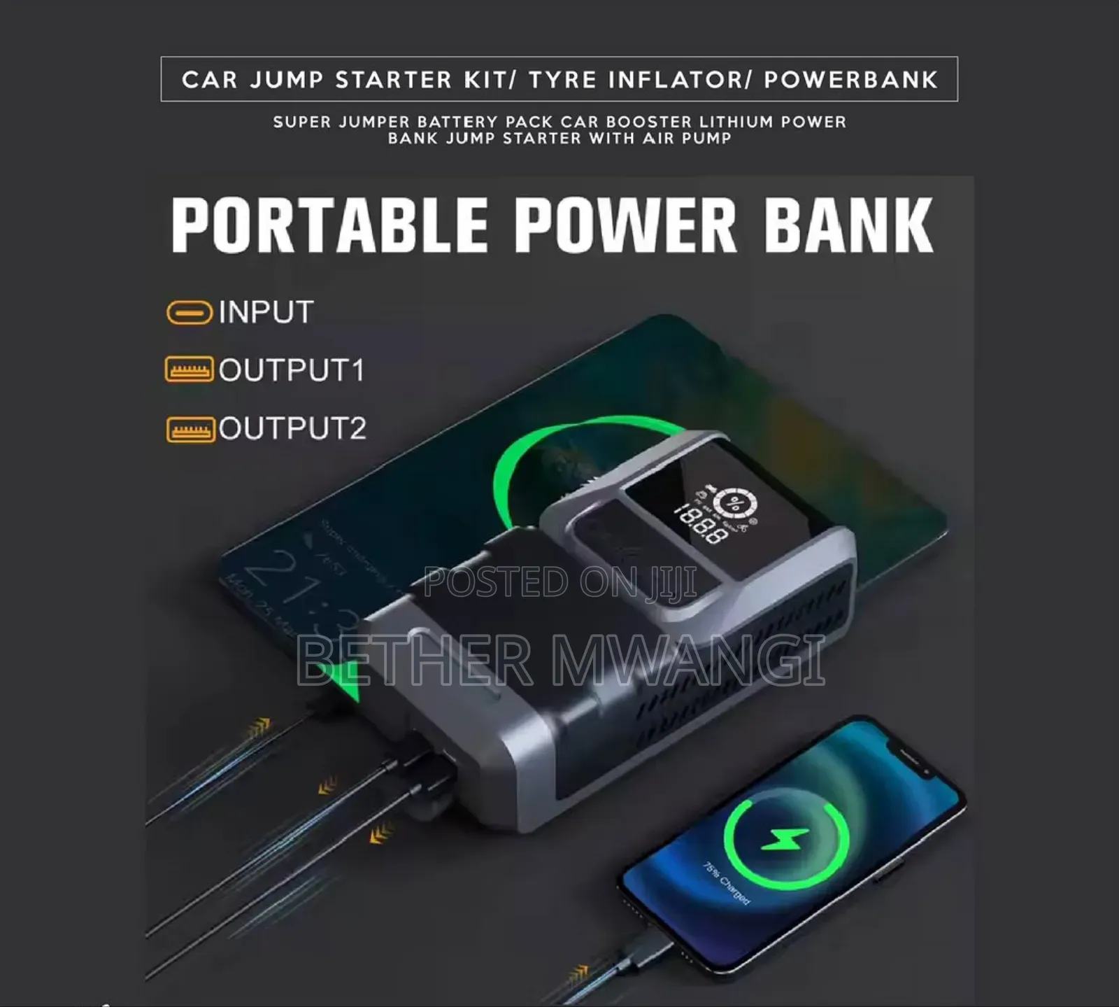 Car Jump Starter Kit With Tyre Inflator and Power Bank