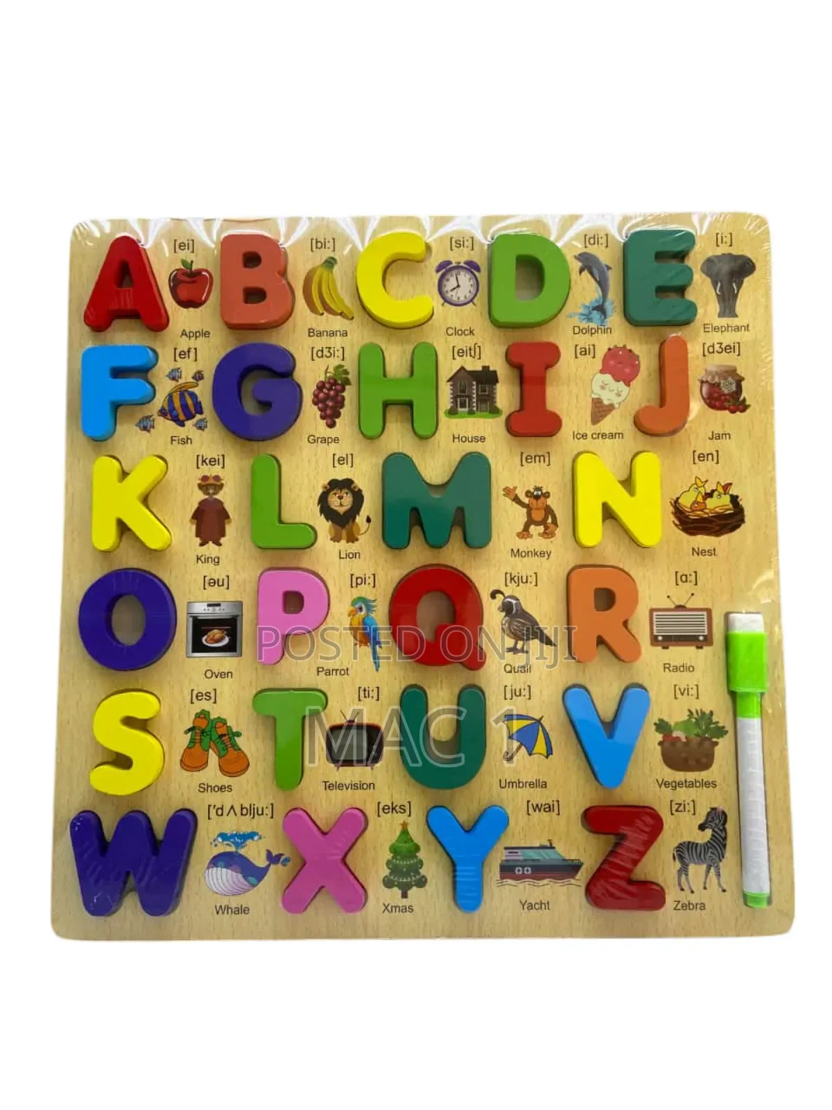 Wooden Alphabet Puzzle Board With 3d Letters and Marker