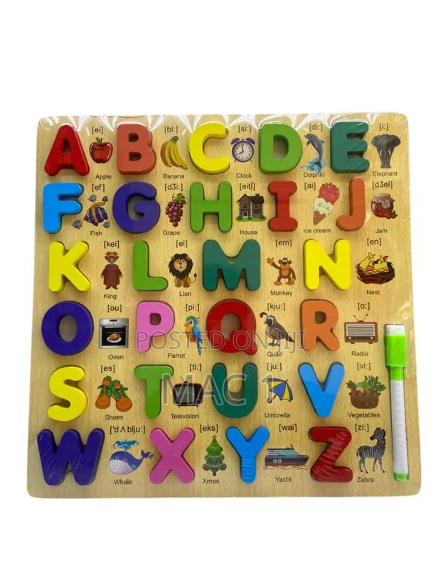 Wooden Alphabet Puzzle Board With 3d Letters and Marker - main view