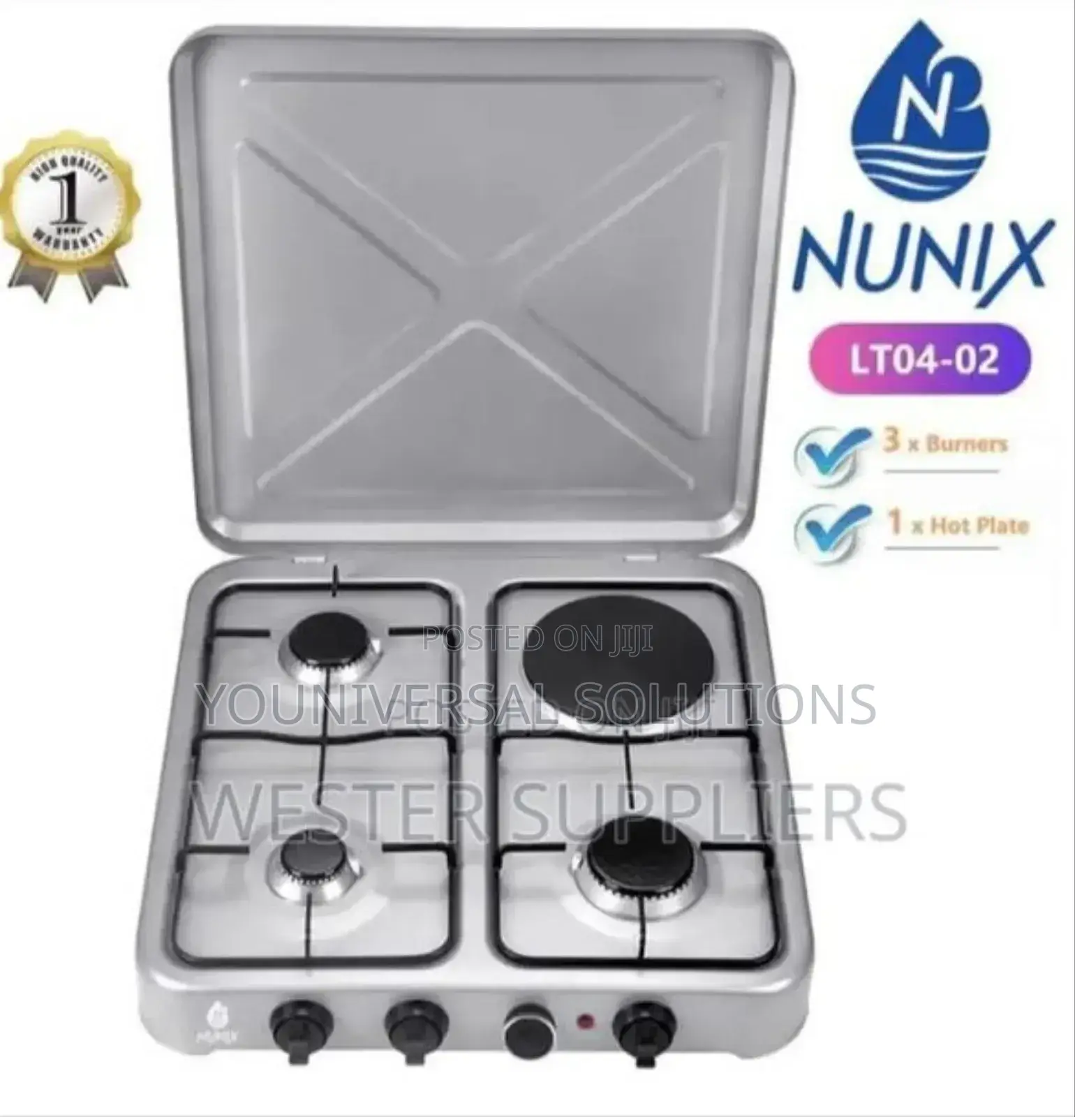 Nunix Table Top Cooker 3 Gas + 1 Electric Burner Stove