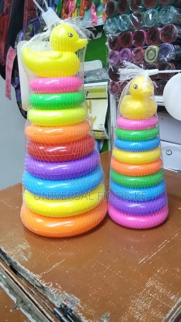 Colorful Stacking Ring Toy With Duck Topper - main view