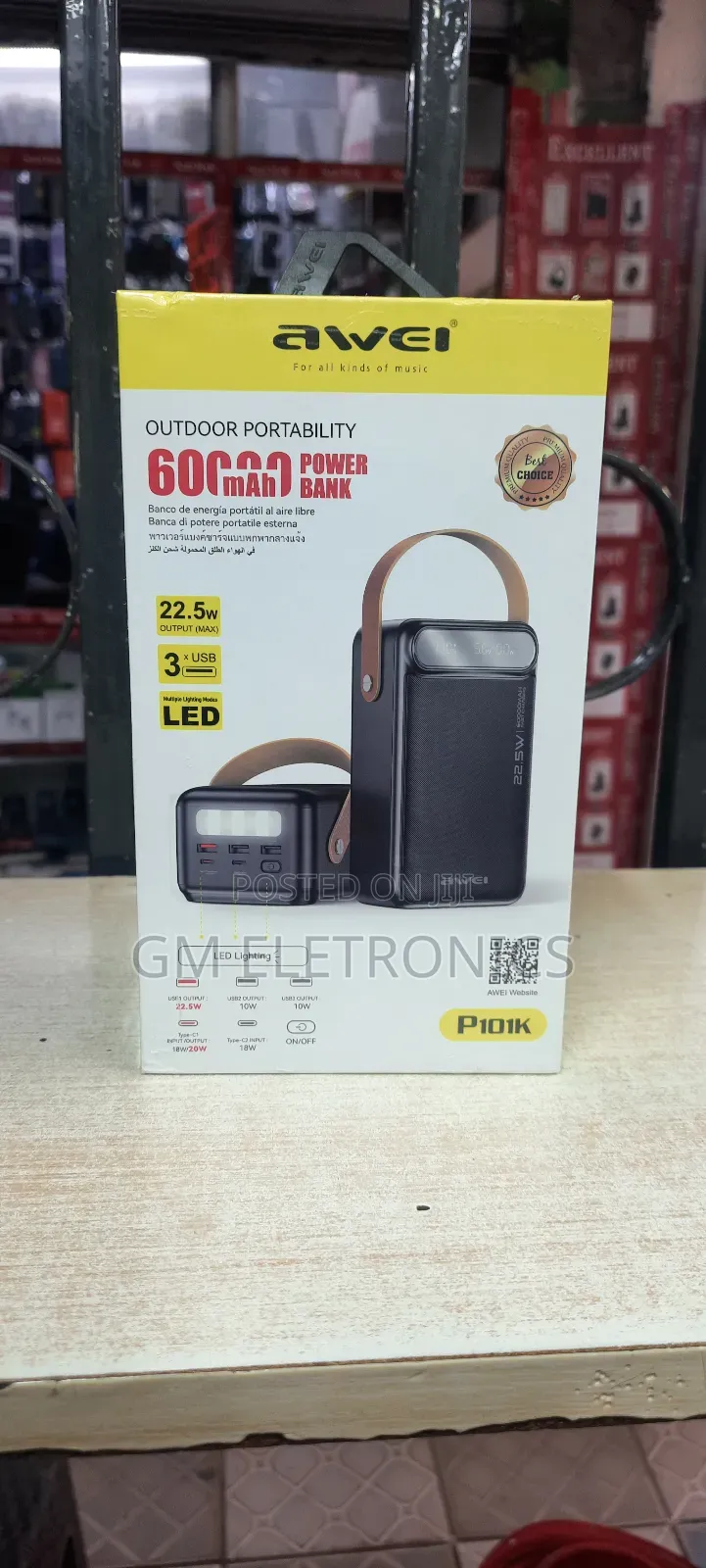 Portable Battery Power Bank Awei P101k 60000mah.