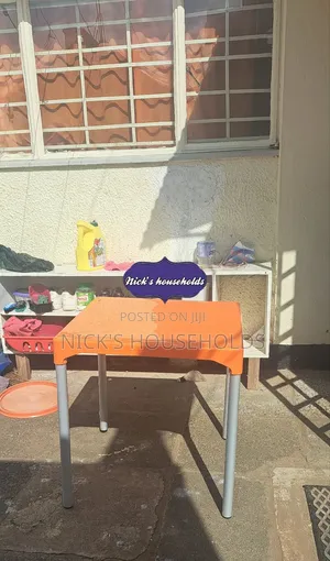 Fixed Square Plastic Table With Metal Legs Orange Colour