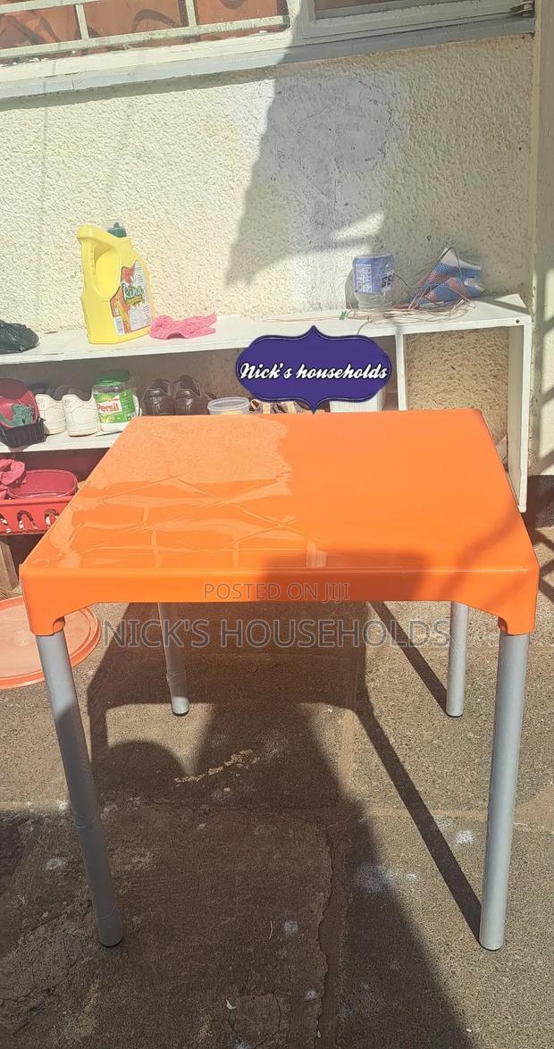 Strong and Affordable Square Plastic Table With Chrome Legs - main view