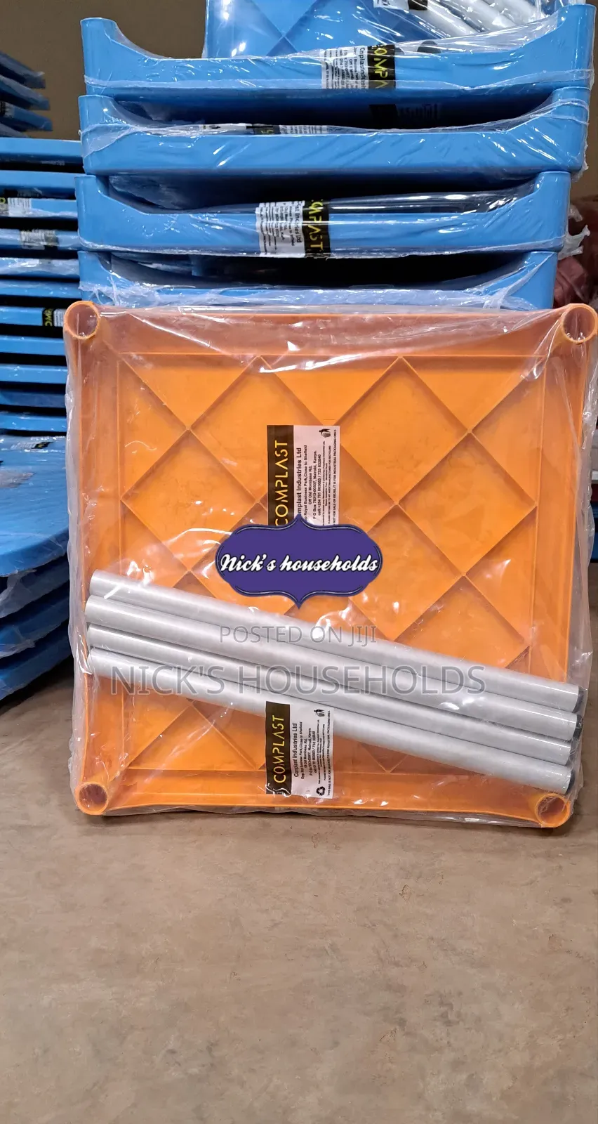 Pale Orange Colour Plastic Table, Table of Metallic Legs