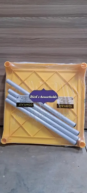 Yellow Complast Plastic Table With Metal Tubing Legs