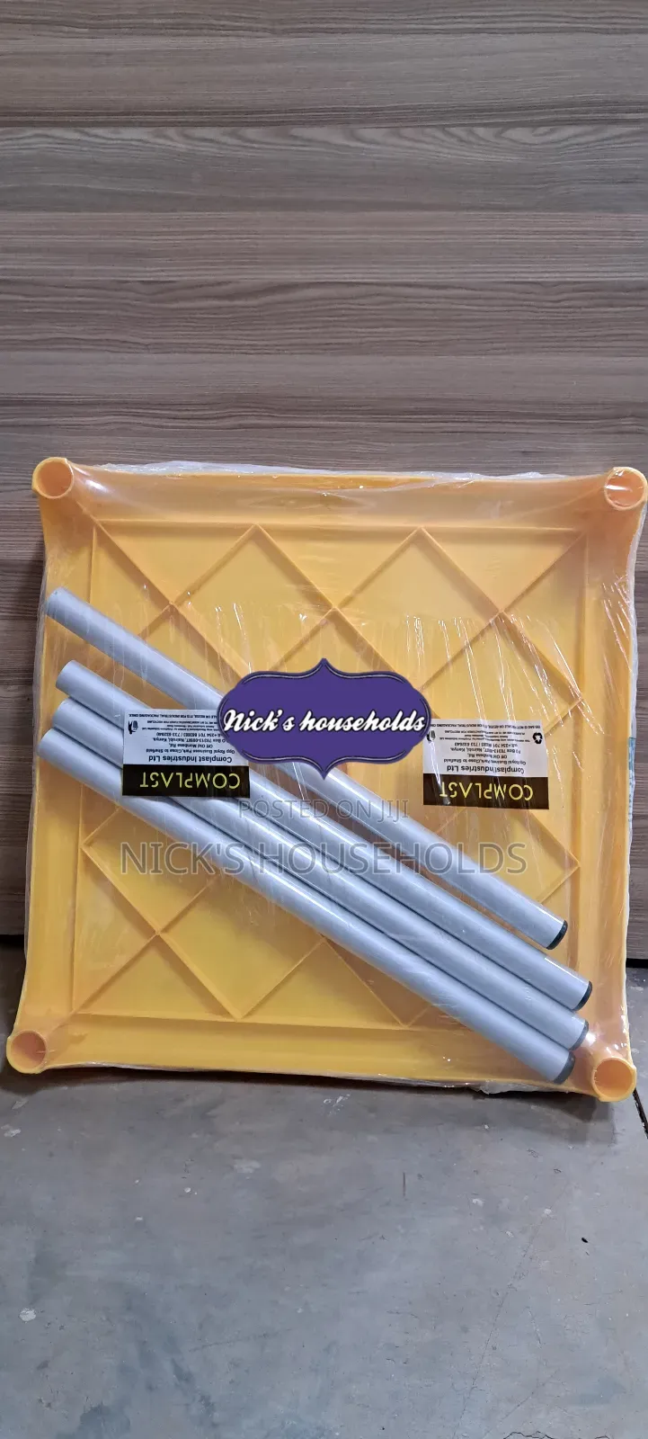 Yellow Complast Plastic Table With Metal Tubing Legs