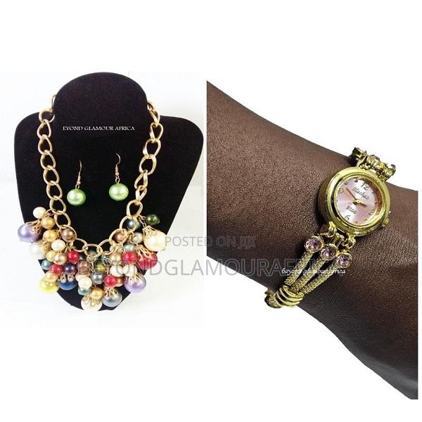 A Jewerly Set And Wristwatch Combo Very Fashionable To Have