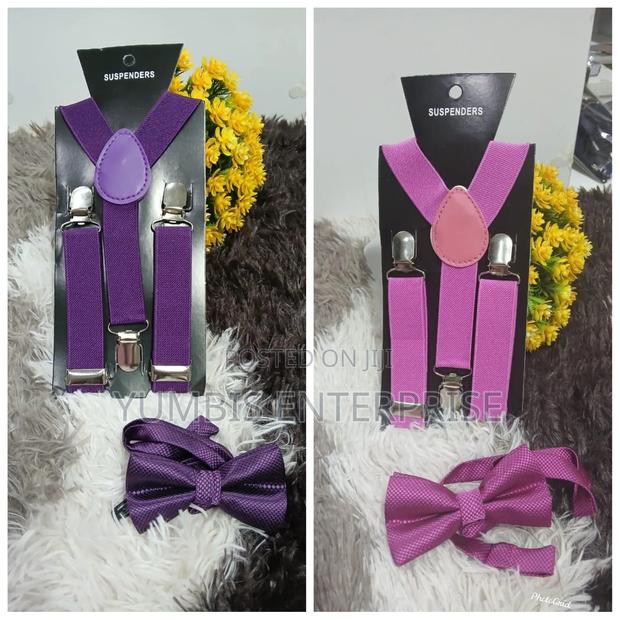 Kids Small Purple Color Suspenders Set With Bowtie at 700