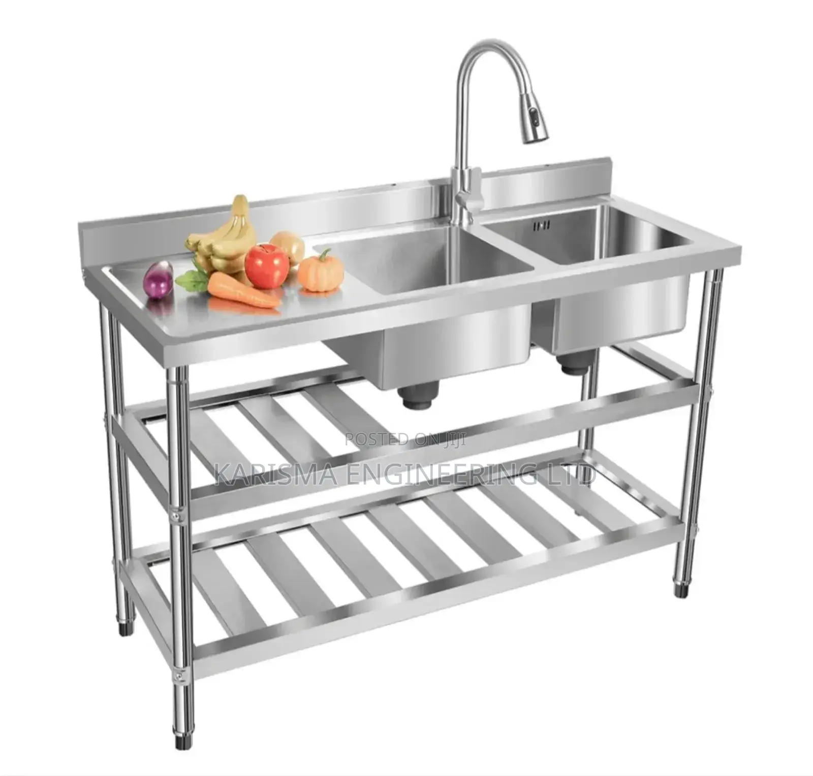 Double Sink With Two Taps and Two Under-Shelf