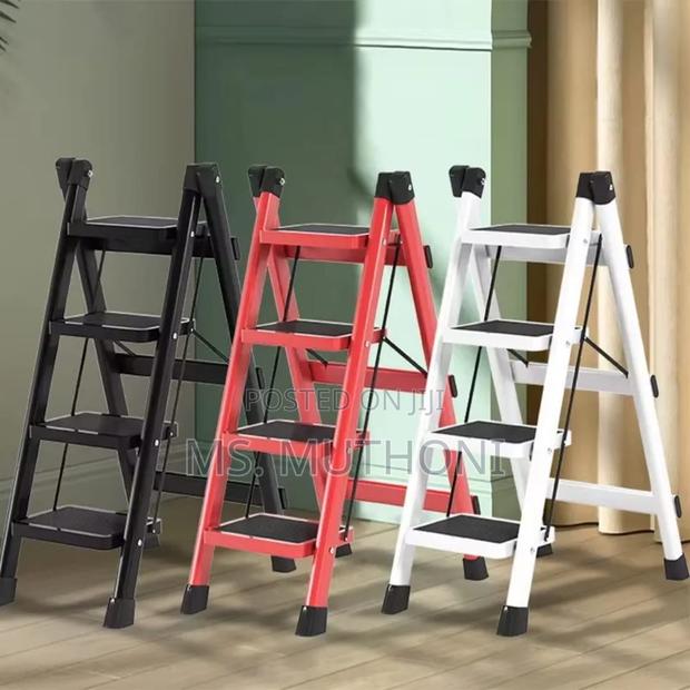 4-step Foldable Ladder Red, Black , White - main view