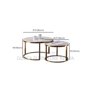 Coffee Tables: Twin Circular Marble Top Office Side Table
