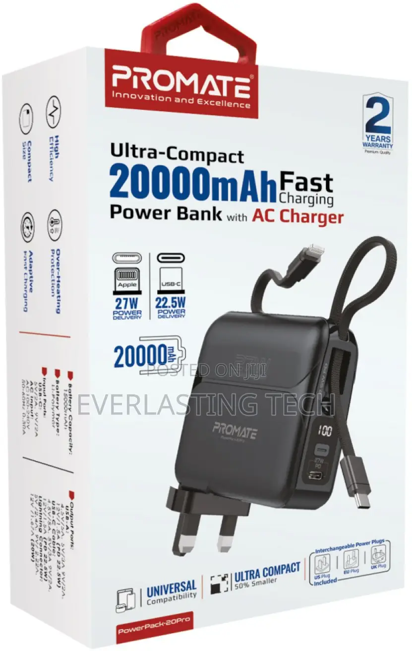 Promate 20000mah Power Bank • 27w Power Delivery