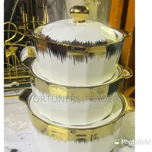 3 PCS Golden. White Serving / Soup Pot