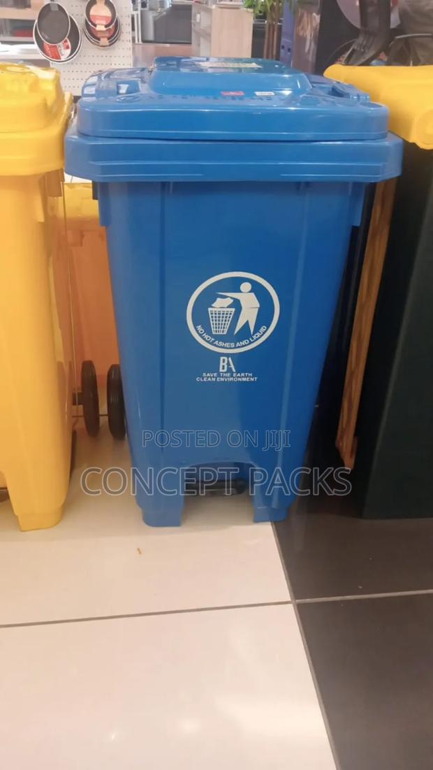 100l Blue Pedal Bin With Wheels. - main view