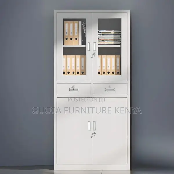 Cabinets: Metallic 2-Door Cabinet With Drawers for Office