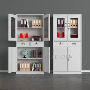 Cabinets: Metallic 2-Door Cabinet With Drawers for Office