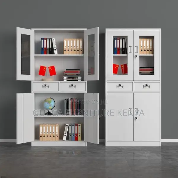 Cabinets: Metallic 2-Door Cabinet With Drawers for Office