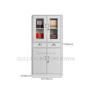 Cabinets: Metallic 2-Door Cabinet With Drawers for Office