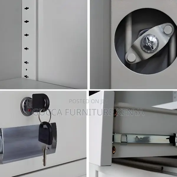 Cabinets: Metallic 2-Door Cabinet With Drawers for Office
