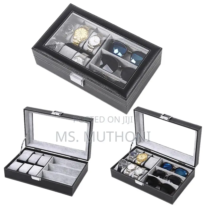 *6+3 Slots Pu Leather Watch Sunglass Organizer Box Display