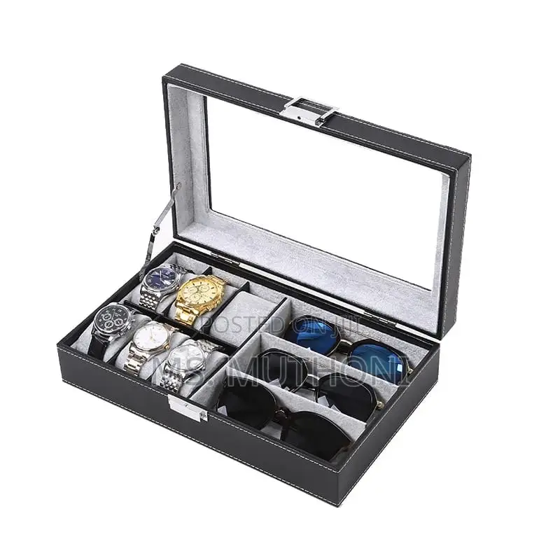*6+3 Slots Pu Leather Watch Sunglass Organizer Box Display