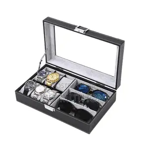 *6+3 Slots Pu Leather Watch Sunglass Organizer Box Display
