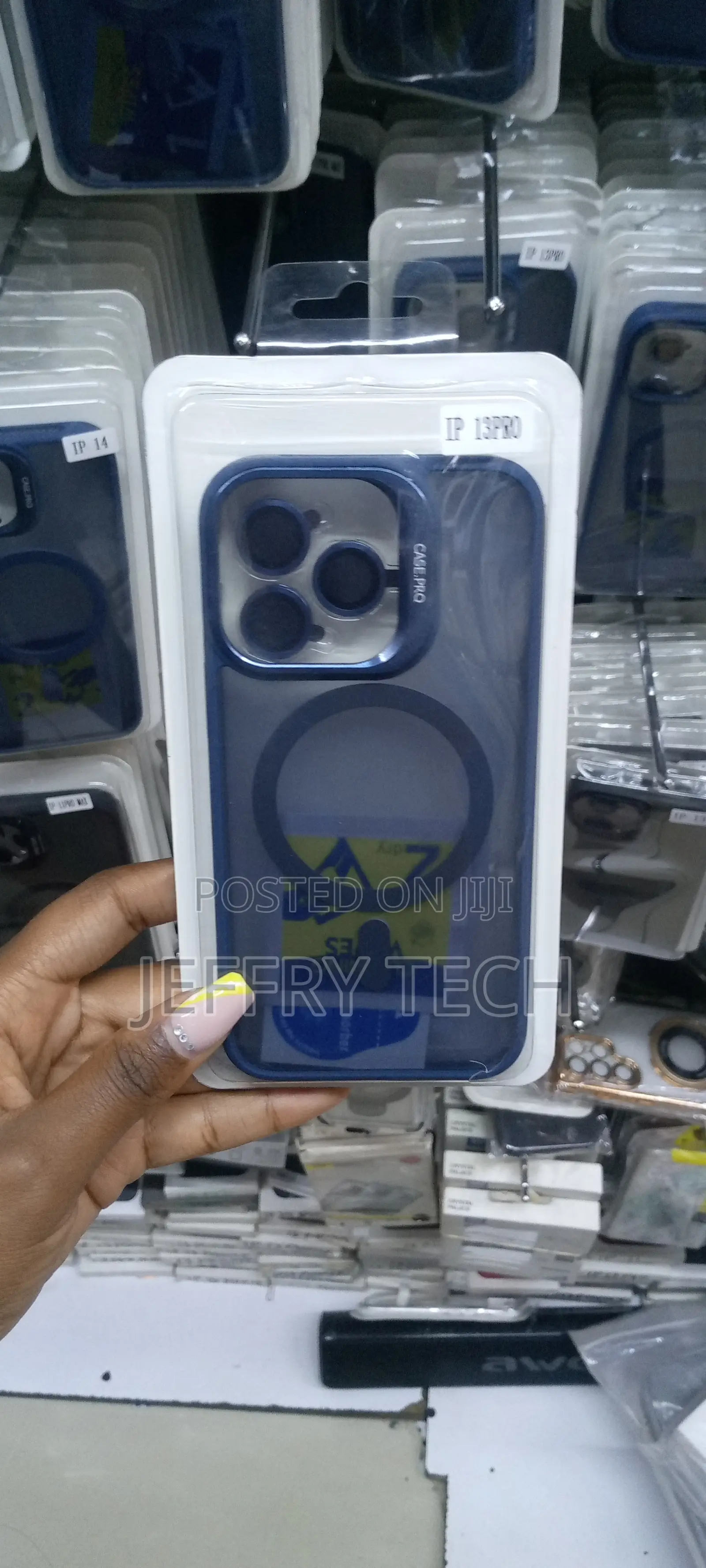 Blue Magsafe Ip 13 Pro Case With Camera Stand+ Ring Lens