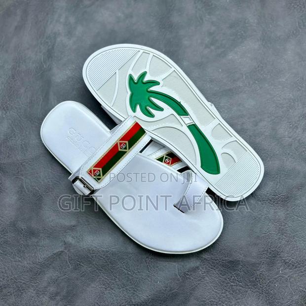 White Men's Leather Sandals(Slides - thumbnail 2