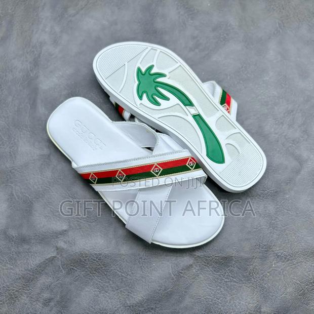 White Men's Leather Sandals(Slides - thumbnail 3